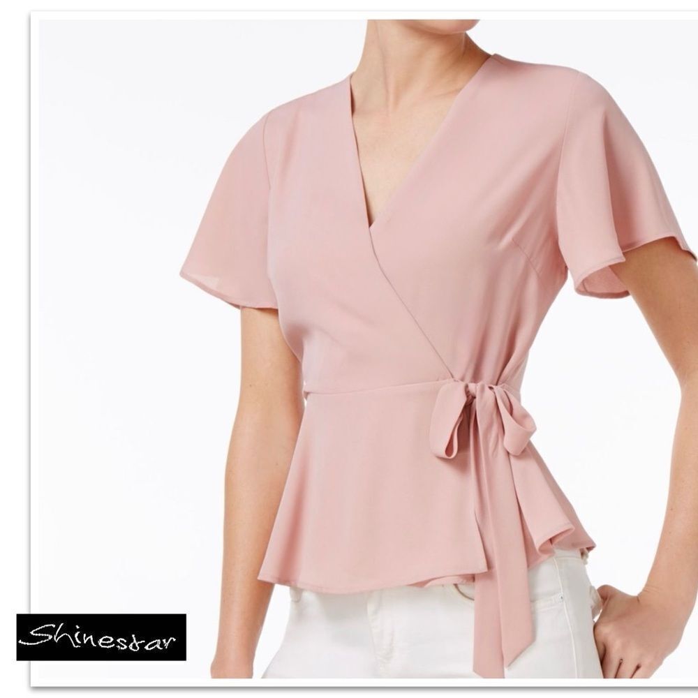 Shinestar Short Sleeve V Neck Wrap Top